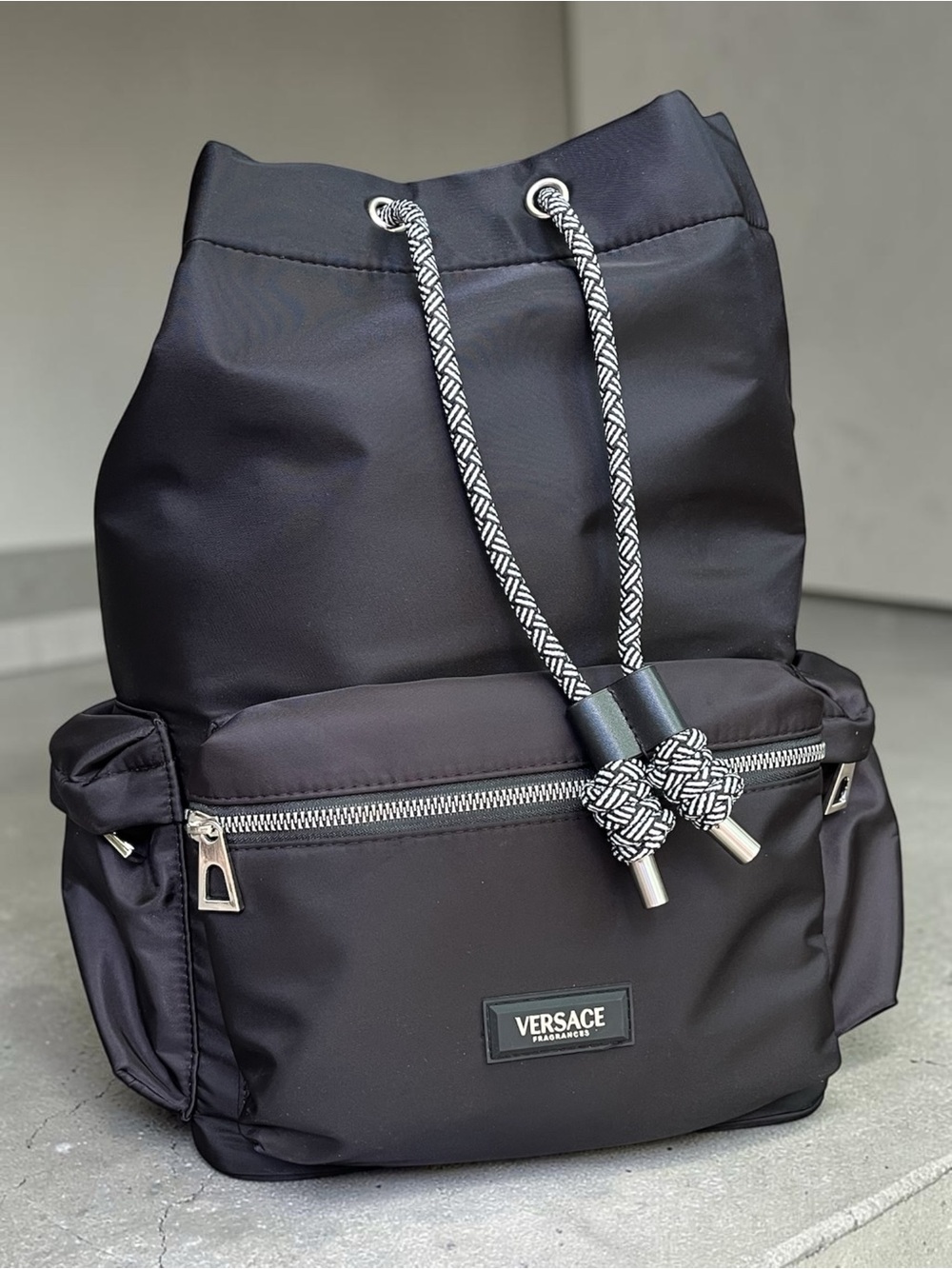 New Authentic Versace Black Backpack with Drawcords
